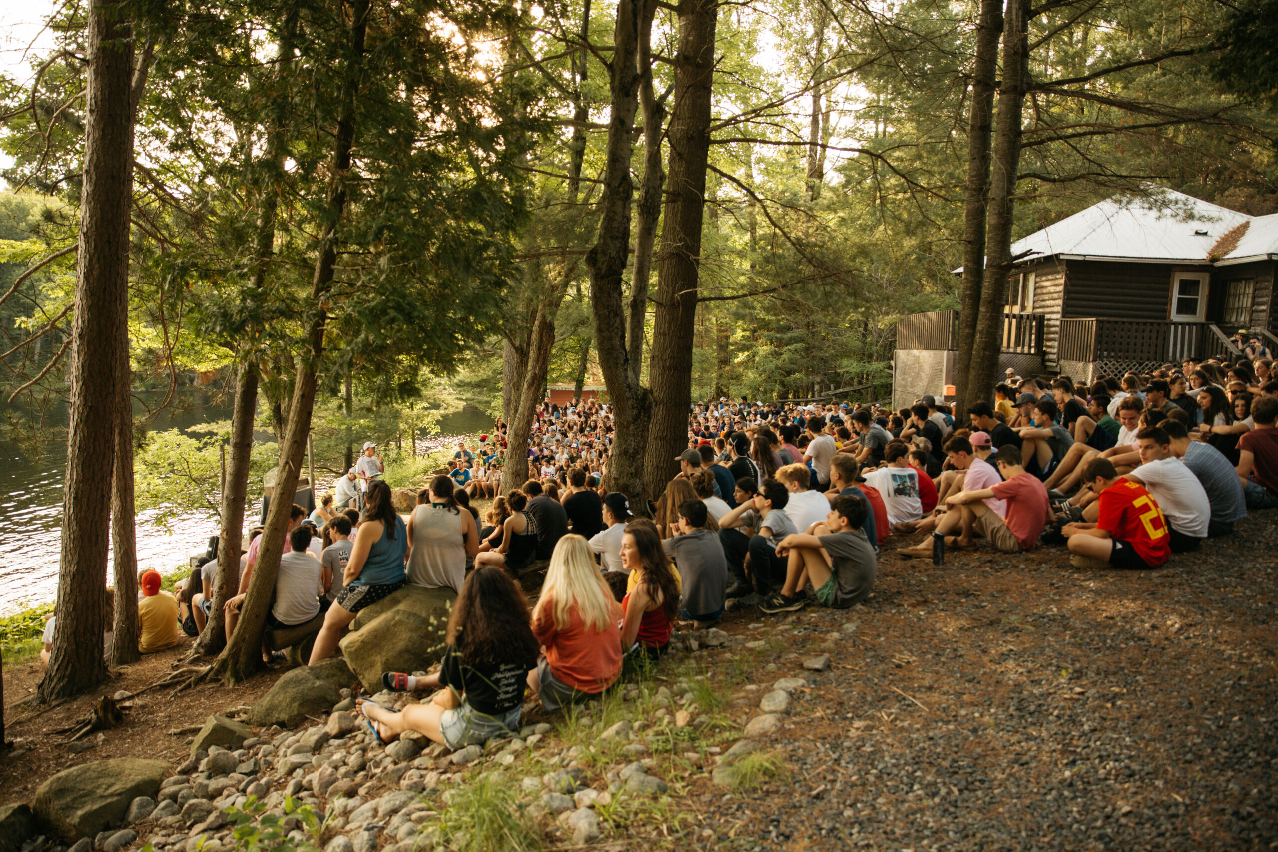 Gathering of campers at Camp Manitou