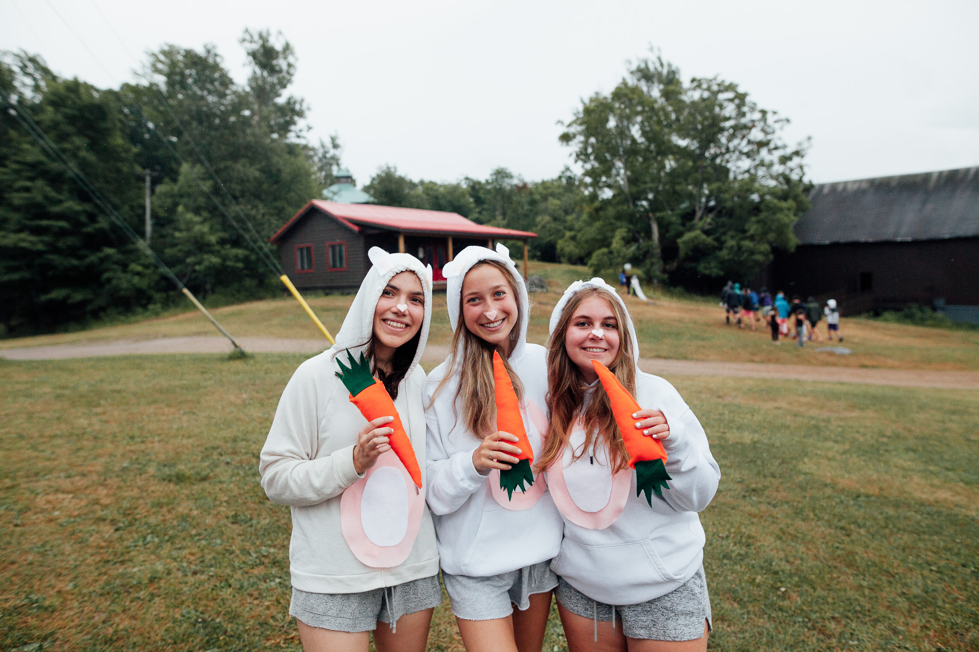 3 campers dressed as bunnies